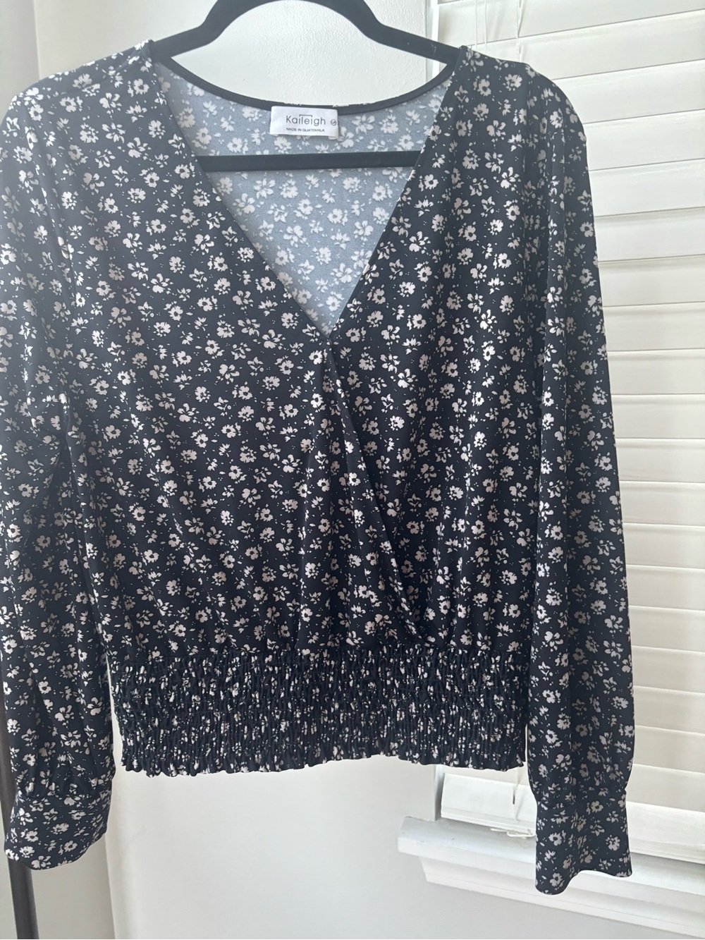 Kaileigh Black Floral V-Neck Smocked Waist Blouse